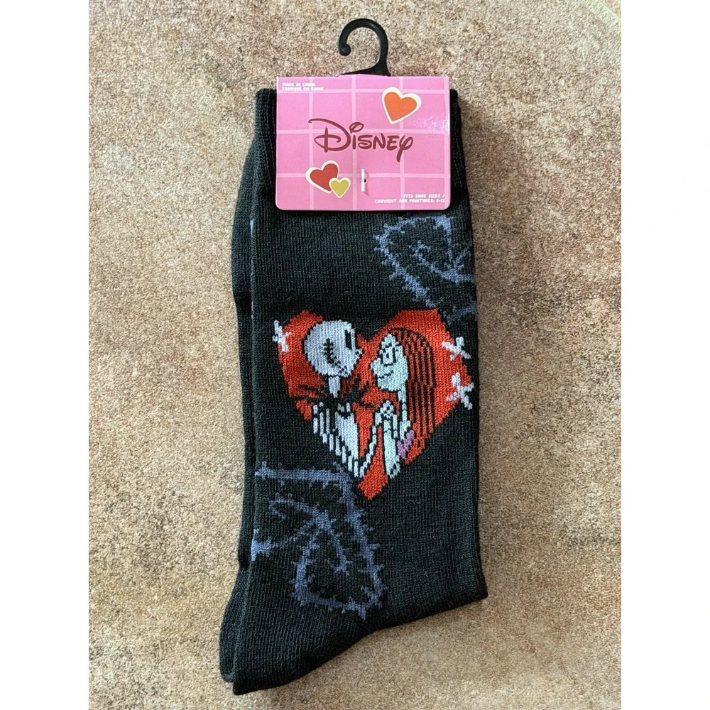 Disney Nightmare Before Christmas Jack & Sally Womens Black  Crew Socks  Sz 6-12